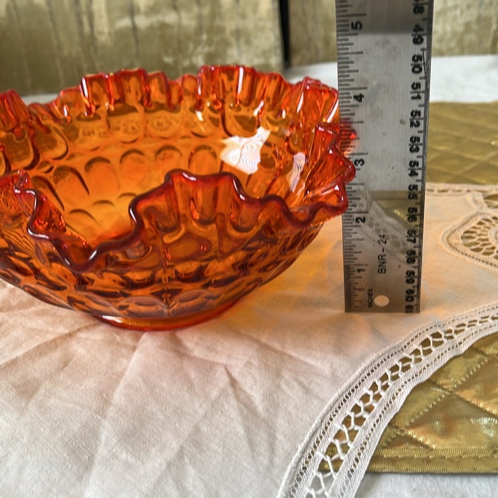 Fenton Orange/Red Ruffled  Coin Dot Bowl - Picture 6 of 6